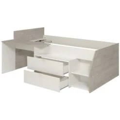 Letto Con Scrivania E Scomparti 90 X 200 Cm Bianco E Naturale + Rete - GISELE 11 Letto Con Scrivania E Scomparti 90 X 200 Cm Bianco E Naturale + Rete - GISELE -Cameretta Per Bambini 92376622 5