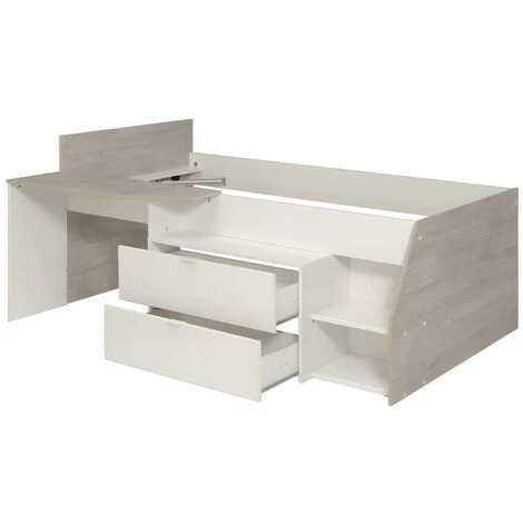 Letto Con Scrivania E Scomparti 90 X 200 Cm Bianco E Naturale + Rete - GISELE 7 Letto Con Scrivania E Scomparti 90 X 200 Cm Bianco E Naturale + Rete - GISELE - immagine 5