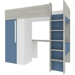 Letto A Soppalco 90 X 200 Cm Con Armadio E Scrivania Blu E Bianco - NICOLAS 10 Letto A Soppalco 90 X 200 Cm Con Armadio E Scrivania Blu E Bianco - NICOLAS -Cameretta Per Bambini 92376638 4