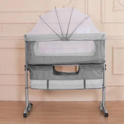 Skecten 2 In 1 Lettino E Lettino Da Viaggio, Apertura Laterale, Regolabile In Altezza, Con Zanzariera, Grigio Scuro -Cameretta Per Bambini 92499711 2