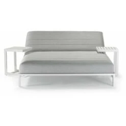 Lettino A Due Posti, Materasso In Gomma Drenante E Tessuto Sunbrella, Struttura In Alluminio, Bianco