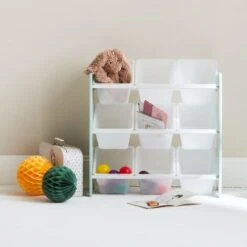 Contenitore Per Bambini Con 9 Scomparti, Verde Celeste - Tobias - MDF In Legno Naturale, 64x29,5x60cm -Cameretta Per Bambini 95084222 2