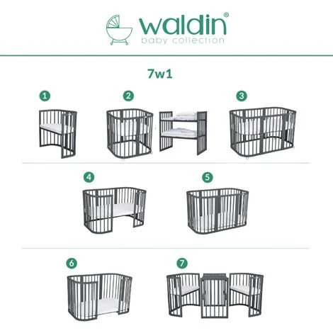 Waldin® Lettino Legno 7in1 Con Materasso, Culla Per Bambini Espandibile:Senza Set Di Tessuti, Legno Grafite 5 Waldin® Lettino Legno 7in1 Con Materasso, Culla Per Bambini Espandibile:Senza Set Di Tessuti, Legno Grafite - immagine 3