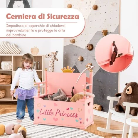 COSTWAY Cassapanca Per Bambini 2 In 1, Con Cerniera A Chiusura Rallentata, Contenitore Giochi Bambini Con Schienale E Braccioli, Per Conservare I Giocattori, 60x30x63 Cm 5 COSTWAY Cassapanca Per Bambini 2 In 1, Con Cerniera A Chiusura Rallentata, Contenitore Giochi Bambini Con Schienale E Braccioli, Per Conservare I Giocattori, 60x30x63 Cm - immagine 3