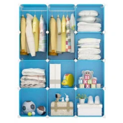 Scaffali Per Bambini In Plastica Blu, Armadietti A 12 Cubi Mobili Per Riporre Vestiti, Scarpe, Giocattoli, Cartoni Animati -Cameretta Per Bambini 95548274 2