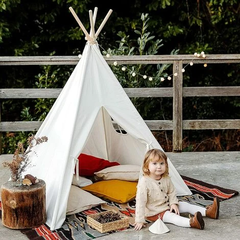 Tenda Da Gioco Teepee Con Tenda A Ghirlanda Grande Casa Per Tenda Portatile Per Interni Ed Esterni In Tela Bianca Indiana Teepee 6 Tenda Da Gioco Teepee Con Tenda A Ghirlanda Grande Casa Per Tenda Portatile Per Interni Ed Esterni In Tela Bianca Indiana Teepee - immagine 4
