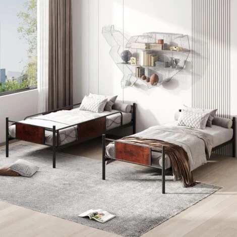 COSTWAY Letto A Castello In Metallo, Letto Con Scala Convertibile In 2 Singoli, Con Rete A Doghe Di Ferro, Struttura Del Letto 90x190 Cm Alto 156 Cm, Carico (totale) 300 Kg 7 COSTWAY Letto A Castello In Metallo, Letto Con Scala Convertibile In 2 Singoli, Con Rete A Doghe Di Ferro, Struttura Del Letto 90x190 Cm Alto 156 Cm, Carico (totale) 300 Kg - immagine 5