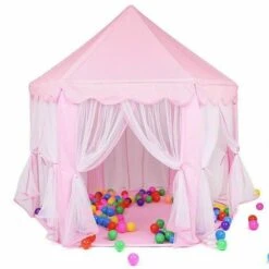 Tenda Da Gioco Per Bambini, Tenda Da Gioco, Con Rete, Tenda Da Castello Principessa Per Interni Ed Esterni, Per Un Massimo Di 3 Bambini, Φ140 Cm, Rosa,