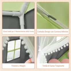 COSTWAY Tenda Da Gioco Per Bambini, Tenda Castello Con Tappetino Lavabile, Luci A Forma Di Stella, Per Interno Ed Esterno, 105 X 121 X 136 Cm (Verde) 9 COSTWAY Tenda Da Gioco Per Bambini, Tenda Castello Con Tappetino Lavabile, Luci A Forma Di Stella, Per Interno Ed Esterno, 105 X 121 X 136 Cm (Verde) -Cameretta Per Bambini 96369235 3