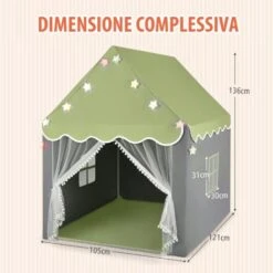 COSTWAY Tenda Da Gioco Per Bambini, Tenda Castello Con Tappetino Lavabile, Luci A Forma Di Stella, Per Interno Ed Esterno, 105 X 121 X 136 Cm (Verde) 10 COSTWAY Tenda Da Gioco Per Bambini, Tenda Castello Con Tappetino Lavabile, Luci A Forma Di Stella, Per Interno Ed Esterno, 105 X 121 X 136 Cm (Verde) -Cameretta Per Bambini 96369235 4