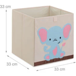 Relaxdays Box Portagiocattoli, Cesta In Stoffa Portaoggetti, 33x33x33 Cm, Design Elefante, Camera Bambini, Beige Azzurro -Cameretta Per Bambini 96758327 4