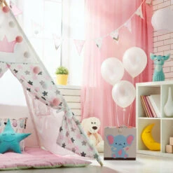 Relaxdays Box Portagiocattoli, Cesta In Stoffa Portaoggetti, 33x33x33 Cm, Design Elefante, Camera Bambini, Beige Azzurro -Cameretta Per Bambini 96758327 5