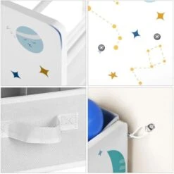 Songmics Scaffale Portaoggetti, 9 Scatole Per Giocattoli E Libri, Organizzatore In Tessuto TNT, Per Camera Dei Bambini, Sala Giochi, Asilo, 62,5 X 29,5 X 60 Cm, Motivi Spaziali, Bianco -Cameretta Per Bambini 96922881 4