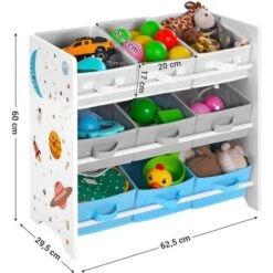 Songmics Scaffale Portaoggetti, 9 Scatole Per Giocattoli E Libri, Organizzatore In Tessuto TNT, Per Camera Dei Bambini, Sala Giochi, Asilo, 62,5 X 29,5 X 60 Cm, Motivi Spaziali, Bianco -Cameretta Per Bambini 96922881 5