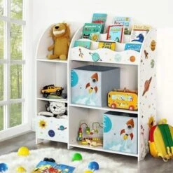 Songmics Organizzatore Per Giocattoli, Libreria Per Bambini, Scaffale Multifunzionale Con 2 Scatole Portaoggetti, Alta Capacità, Per Camera Dei Giochi, Camera Da Letto, Soggiorno, Bianco -Cameretta Per Bambini 96923111 2