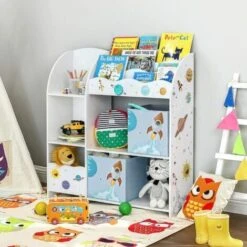 Songmics Organizzatore Per Giocattoli, Libreria Per Bambini, Scaffale Multifunzionale Con 2 Scatole Portaoggetti, Alta Capacità, Per Camera Dei Giochi, Camera Da Letto, Soggiorno, Bianco -Cameretta Per Bambini 96923111 3