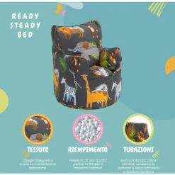 Ready Steady Bed Poltrona Per Bambini, Sedia A Sacco Attraente E Confortevole Per Bambini Con Stampe Vivaci E Imbottitura Di Fagioli Morbidi, Africa -Cameretta Per Bambini 97106736 3