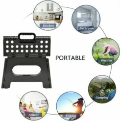 Sgabello Pieghevole - Altezza 9" Per Bambini E Adulti, Cucina, Giardino, Bagno (Nero) -Cameretta Per Bambini 98713329 3