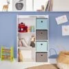 Mobile Contenitore Per Bambini, Bianco - Camille - Con 3 Ripiani E 4 Cestini Grigio E Blu -Cameretta Per Bambini 98850398 1