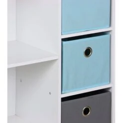 Mobile Contenitore Per Bambini, Bianco - Camille - Con 3 Ripiani E 4 Cestini Grigio E Blu -Cameretta Per Bambini 98850398 5