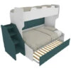 SMART120 - Letto A Castello Con Letto Inferiore 1piazza E Mezza Con Scaletta Contenitore Indipendente - Bianco E Verde Petrolio -Cameretta Per Bambini 99586975 1