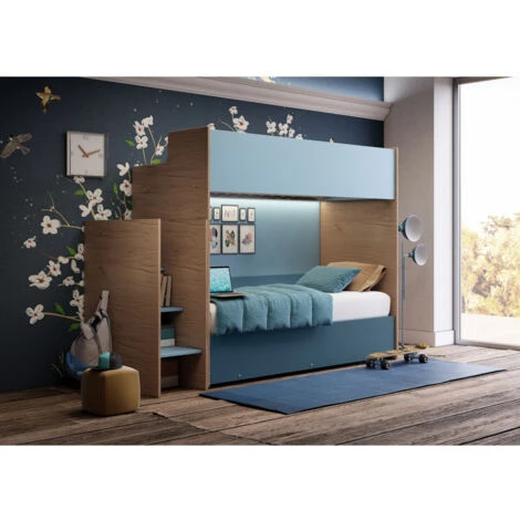 WOODY - Letto A Castello Minimal Con Gradinata Contenitiva A Giorno - Bianco Effetto Legno E Verde Mela 4 WOODY - Letto A Castello Minimal Con Gradinata Contenitiva A Giorno - Bianco Effetto Legno E Verde Mela - immagine 2