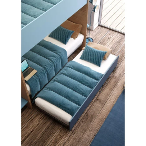 WOODY - Letto A Castello Minimal Con Gradinata Contenitiva A Giorno - Bianco Effetto Legno E Verde Mela 5 WOODY - Letto A Castello Minimal Con Gradinata Contenitiva A Giorno - Bianco Effetto Legno E Verde Mela - immagine 3