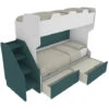 SMART - Letto A Castello Con Secondo Letto Estraibile Con Scaletta Contenitore Indipendente - Bianco E Verde Petrolio -Cameretta Per Bambini 99587037 1