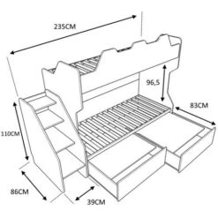 SMART - Letto A Castello Con Secondo Letto Estraibile Con Scaletta Contenitore Indipendente - Bianco E Verde Petrolio -Cameretta Per Bambini 99587037 4