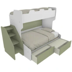 SMART120 - Letto A Castello Con Letto Inferiore 1piazza E Mezza Con Scaletta Contenitore Indipendente - Bianco E Salvia -Cameretta Per Bambini 99587099 3