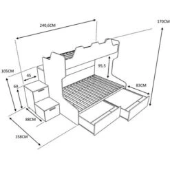 SMART120B - Letto A Castello Con Ballatoio Retro E Letto Inferiore Da Una Piazza E Mezza Con Gradinata Contenitore - Rovere Rock E Zolfo -Cameretta Per Bambini 99587101 2