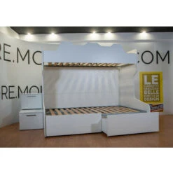 SMART120B - Letto A Castello Con Ballatoio Retro E Letto Inferiore Da Una Piazza E Mezza Con Gradinata Contenitore - Rovere Rock E Zolfo -Cameretta Per Bambini 99587101 5