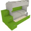 SMARTG - Letto A Castello Con Scaletta Contenitore E Secondo Letto Estraibile (o Cassettoni In Alternativa)) - Bianco Effetto Legno E Verde Mela -Cameretta Per Bambini 99587103 1