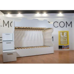 SMARTG - Letto A Castello Con Scaletta Contenitore E Secondo Letto Estraibile (o Cassettoni In Alternativa)) - Bianco Effetto Legno E Verde Mela -Cameretta Per Bambini 99587103 5