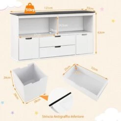 COSTWAY Mobile Porta Giochi Con 4 Cassetti, Scaffale Per Bambini Con Piano A Lavagna Scrivibile E 2 Vani Aperti, Mobiletto Multiuso Da Cameretta Soggiorno E Studio, 121 X 33 X 62 Cm 9 COSTWAY Mobile Porta Giochi Con 4 Cassetti, Scaffale Per Bambini Con Piano A Lavagna Scrivibile E 2 Vani Aperti, Mobiletto Multiuso Da Cameretta Soggiorno E Studio, 121 X 33 X 62 Cm -Cameretta Per Bambini 99725847 3