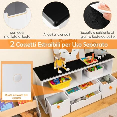 COSTWAY Mobile Porta Giochi Con 4 Cassetti, Scaffale Per Bambini Con Piano A Lavagna Scrivibile E 2 Vani Aperti, Mobiletto Multiuso Da Cameretta Soggiorno E Studio, 121 X 33 X 62 Cm 6 COSTWAY Mobile Porta Giochi Con 4 Cassetti, Scaffale Per Bambini Con Piano A Lavagna Scrivibile E 2 Vani Aperti, Mobiletto Multiuso Da Cameretta Soggiorno E Studio, 121 X 33 X 62 Cm - immagine 4