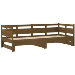 Letto Matrimoniale Moderno Struttura Letto Dormeuse Estraibile Miele Legno Massello Di Pino 2x(90x200) Cm ITD69856 -Cameretta Per Bambini 99875536 5