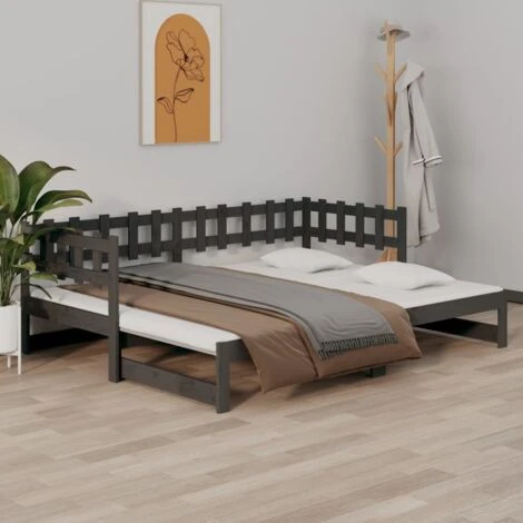 Letto Matrimoniale Moderno Struttura Letto Dormeuse Estraibile Grigia 2x(80x200) Cm Legno Massello Di Pino ITD70352 3 Letto Matrimoniale Moderno Struttura Letto Dormeuse Estraibile Grigia 2x(80x200) Cm Legno Massello Di Pino ITD70352